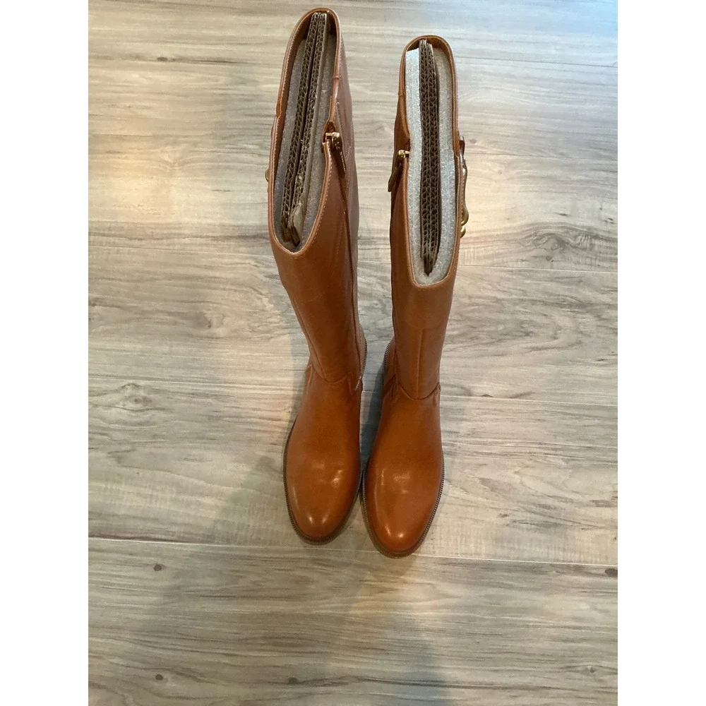 Vince Camuto VC Andalain Golden Walnut Neo Lux Burnish Riding Boots Size 8M NEW‎